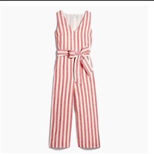 J Crew Red and White Striped Jumpsuit with Tie Waist